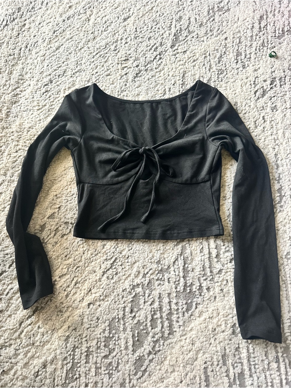 Black Tie-Front Long-Sleeve Crop Top - Women